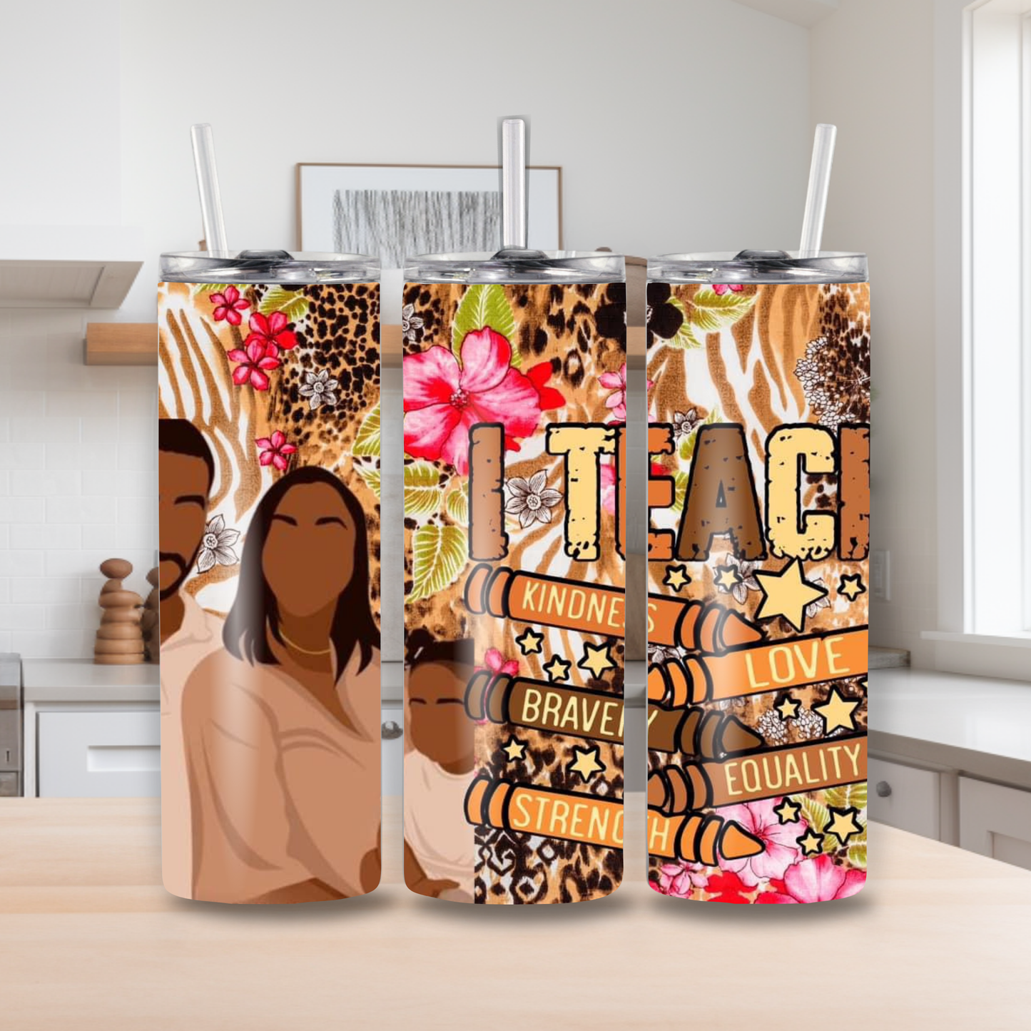 20 oz Teacher Appreciation Sublimation Tumbler – Leopard Floral Design