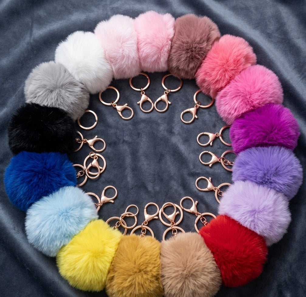 ๐๏ธ Luxury Faux Fur Pom Pom Keychain โ Soft Fluffy Bag Charm