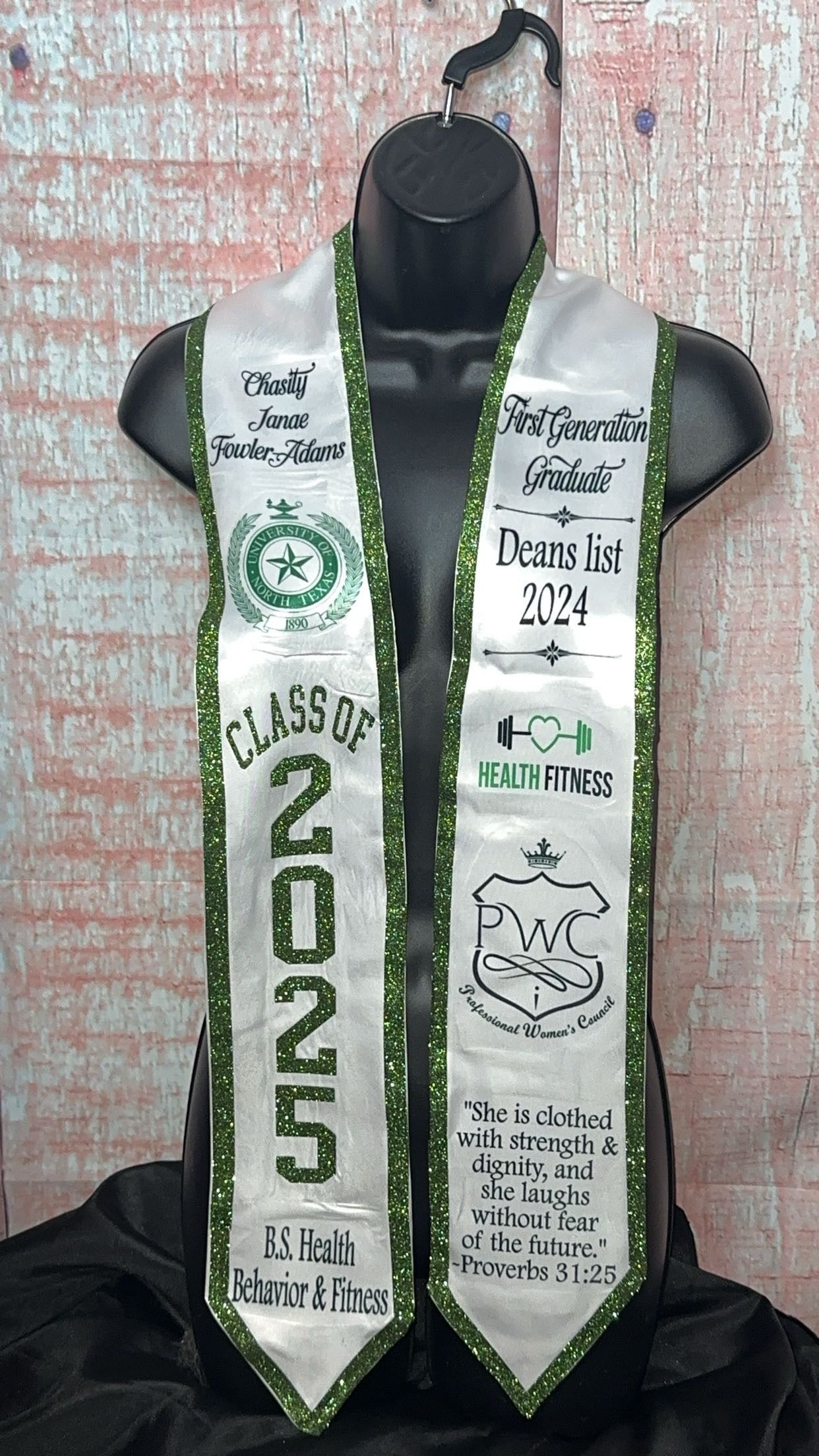 🎓 Custom Graduation Stole – Classic White with Border 🎓