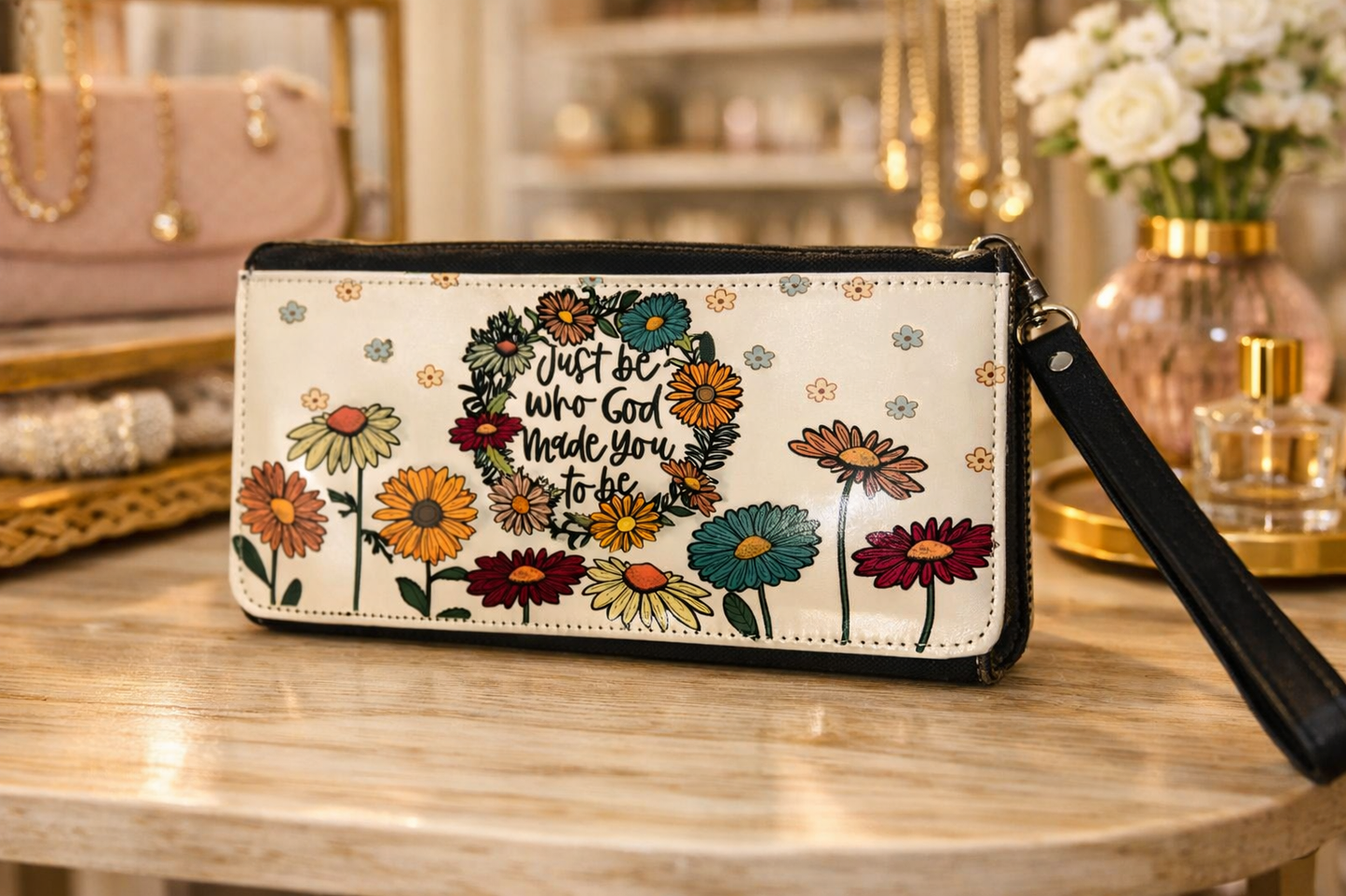 Just be what God created you to be Wristlet Wallet – Floral Zipper Clutch (Copy)