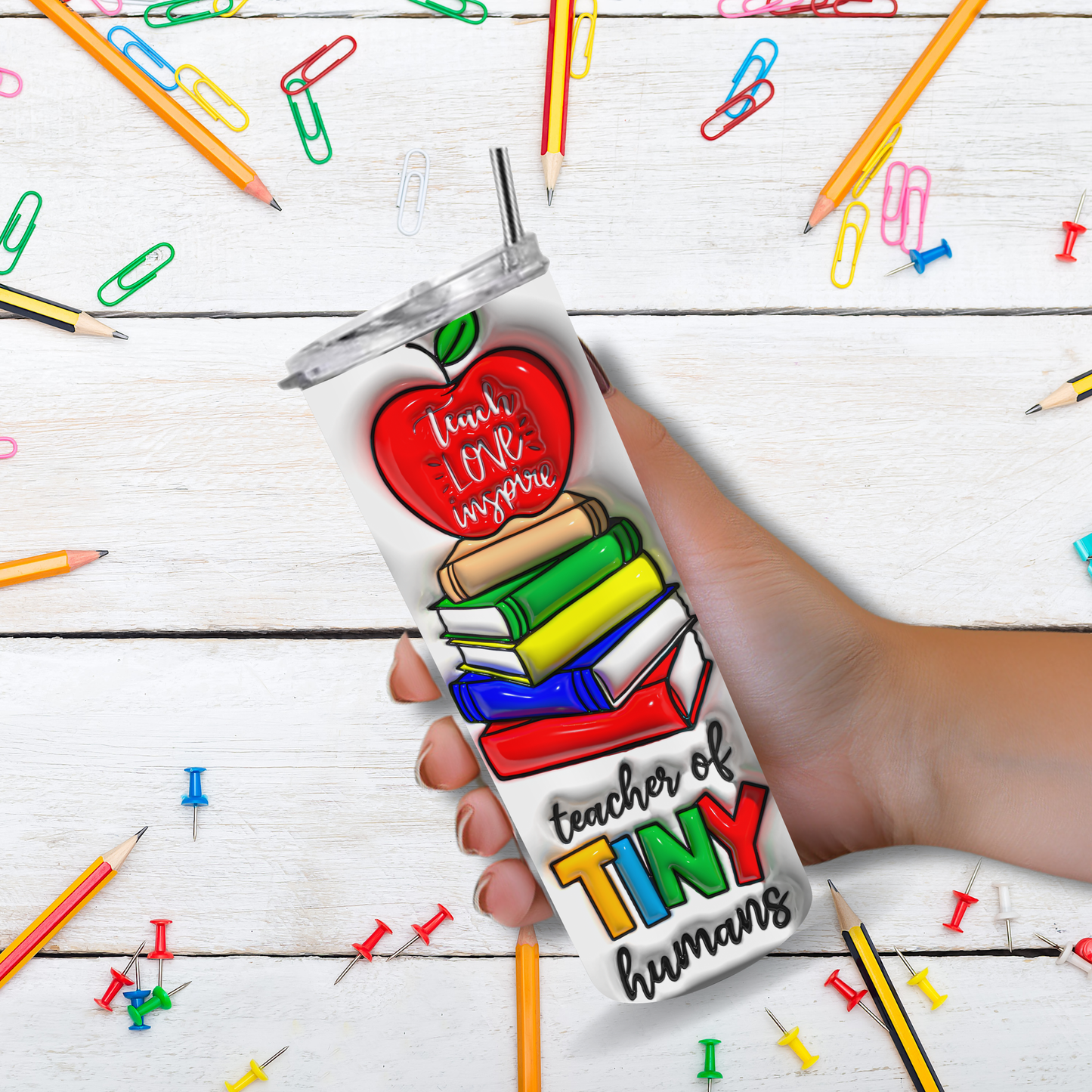 Teacher of Tiny Humans 20oz Tumbler – Cute Apple & Books Teacher Gift Cup