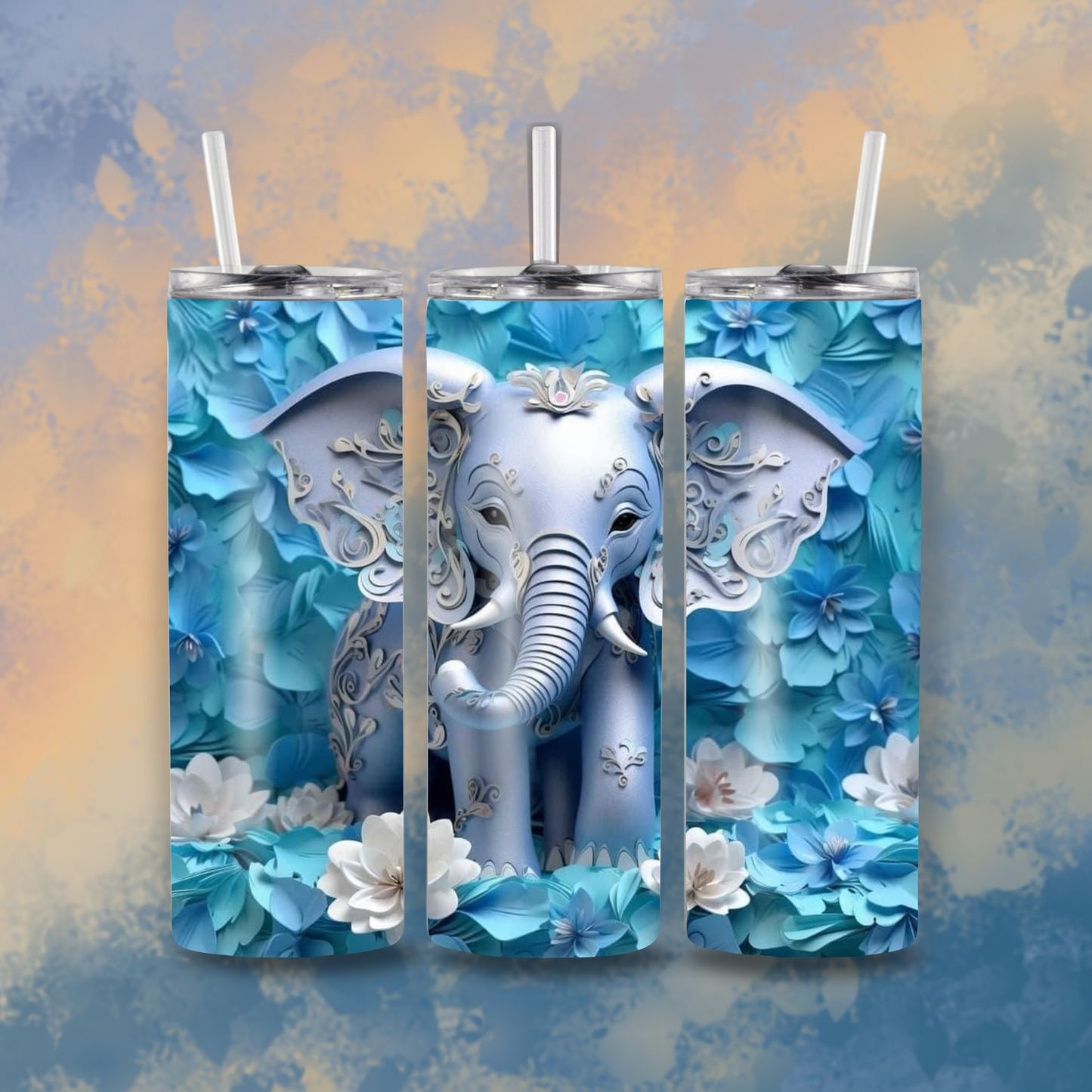 20 oz Elephant Floral Sublimation Tumbler – Stainless Steel with Straw