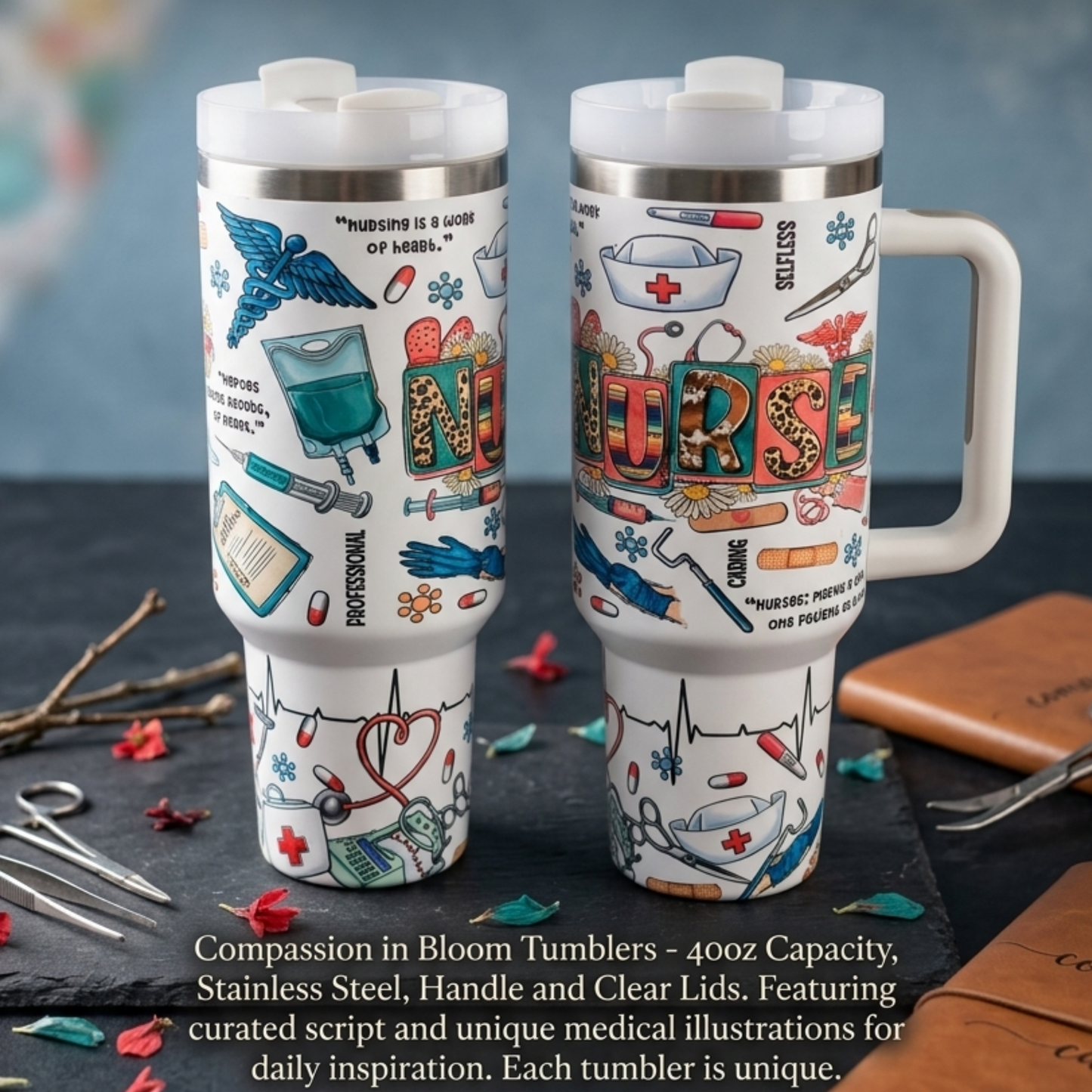 🩺 40oz Nurse Life Stainless Steel Tumbler – Compassion in Every Sip