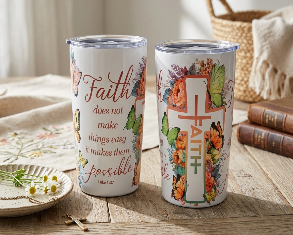 Faith-Filled 40oz Scripture Tumbler with Handle – “Faith Possible” Inspirational Design