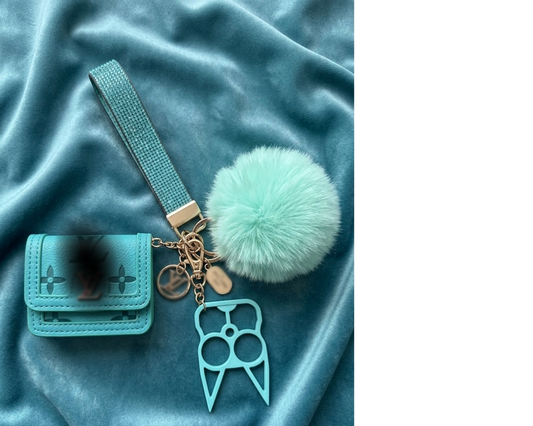 🛍️ Luxury Wristlet Keychain Set with Universal AirPods Case & Pom Pom Charm