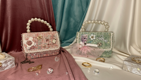 Vintage Pearl Handle Mini Handbag – Chic Statement Clutch (Pink & Green Collection)